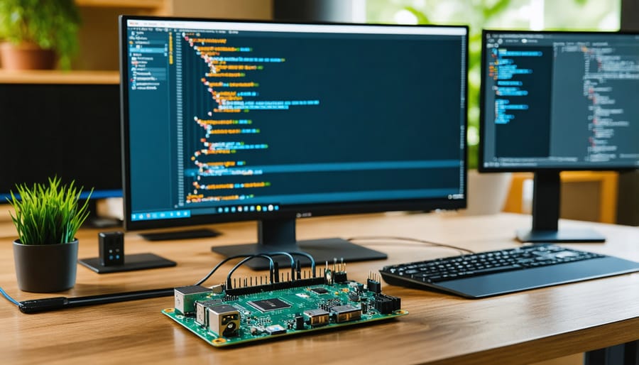 Raspberry Pi desktop environment showing C programming IDE and terminal window