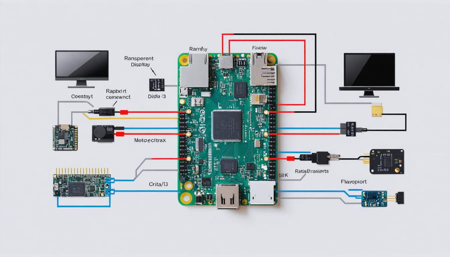 Technical diagram showing Raspberry Pi and transparent display assembly components