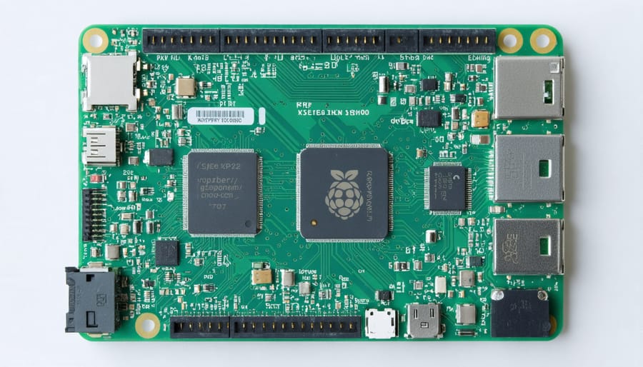Raspberry Pi 4 development board connected to multiple IoT sensors and modules