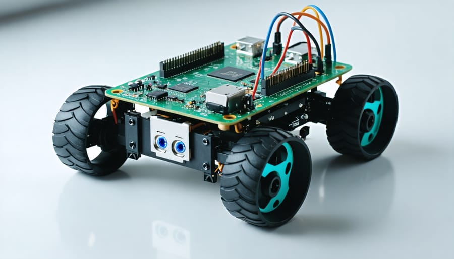 Physical setup of a line-following robot using Raspberry Pi and sensors