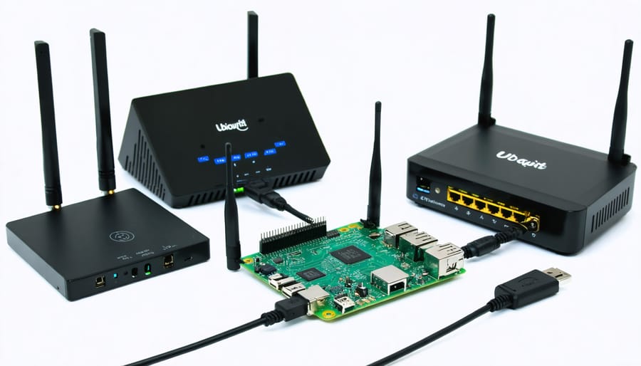Raspberry Pi connected to UniFi Switch and Access Point with labeled components