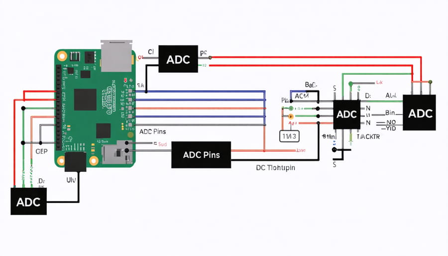 Wiring diagram illustrating ADC to Raspberry Pi 4 connection schema