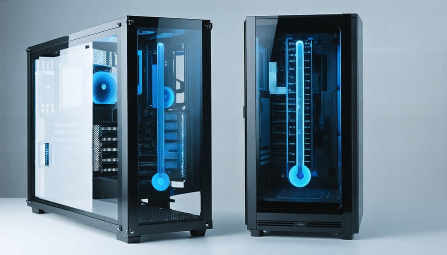 Thermal imaging comparison showing heat distribution in standard vs modified Raspberry Pi cases