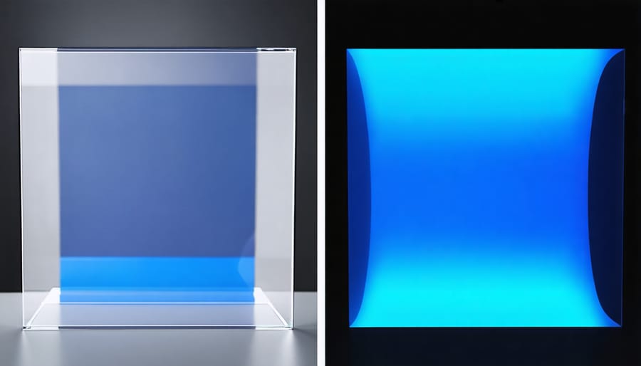 Comparison of transparent LCD and OLED displays showing different transparency characteristics