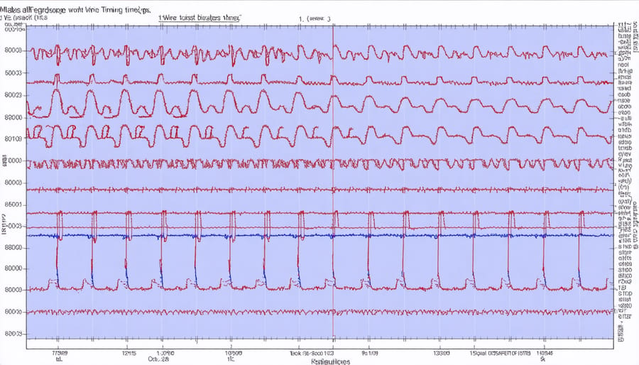 Oscilloscope screenshot of 1-Wire protocol timing signals showing reset and bit transmission