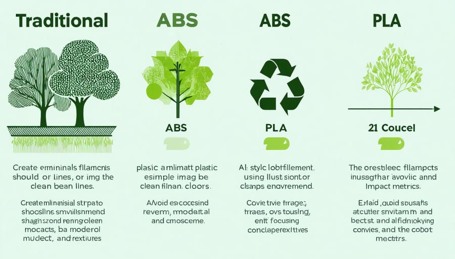 Infographic comparing environmental impact of ABS versus PLA 3D printing materials