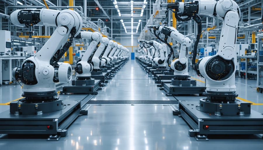 Automated manufacturing line with industrial robots and control systems