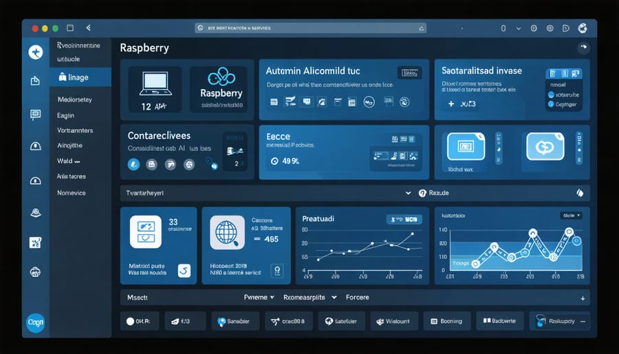 Web interface displaying various containerized home automation services on Raspberry Pi