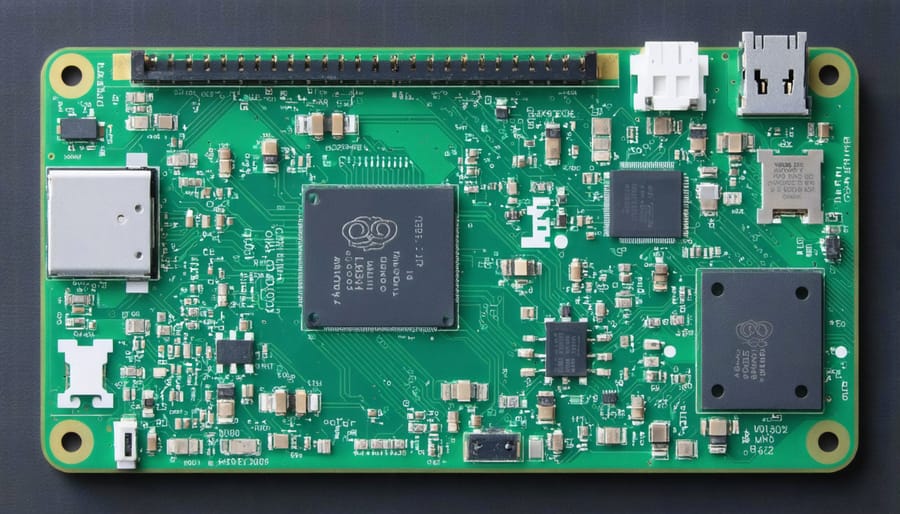 Sequential photos showing the assembly stages of a custom Raspberry Pi board with cooling components
