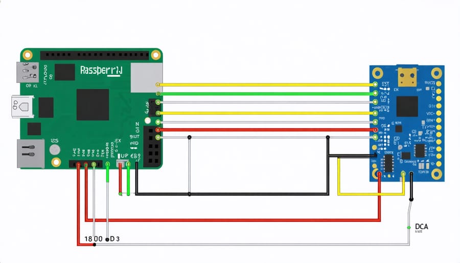 Schematic diagram of Raspberry Pi GPIO pins connected to LEDs and resistors