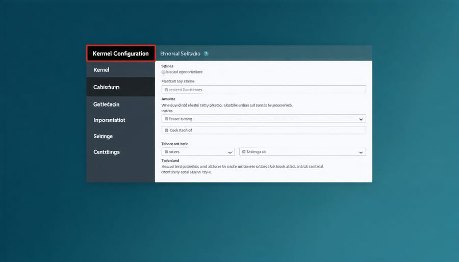 Screenshot of menuconfig interface showing key kernel configuration options for Raspberry Pi
