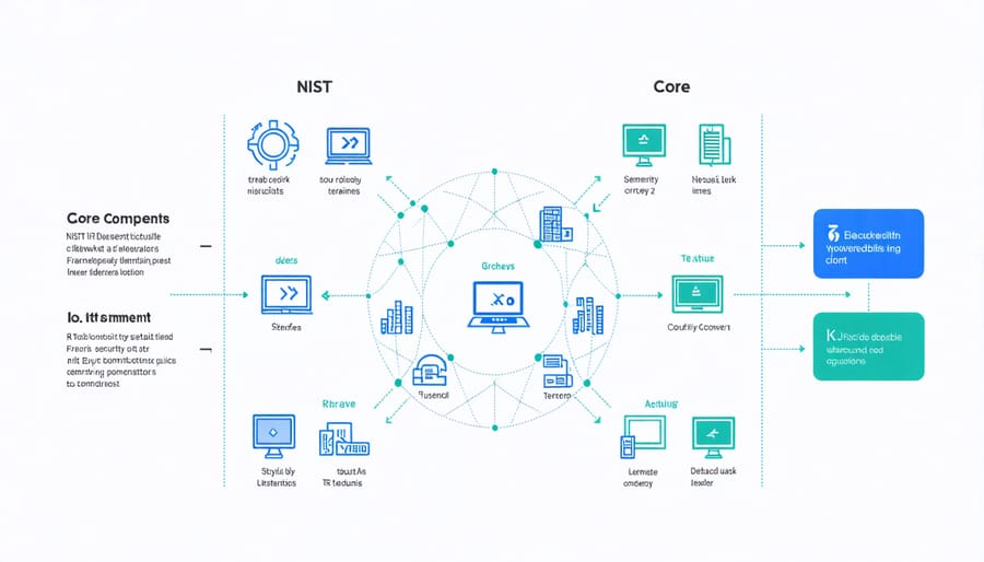 Infographic illustrating the key components and relationships within the NIST IoT security framework
