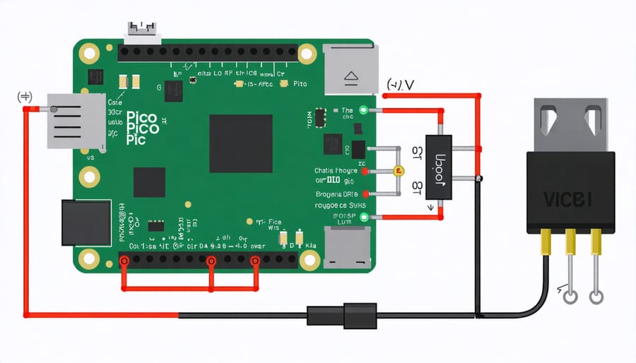 Technical schematic of power management circuit for Raspberry Pi Pico battery implementation