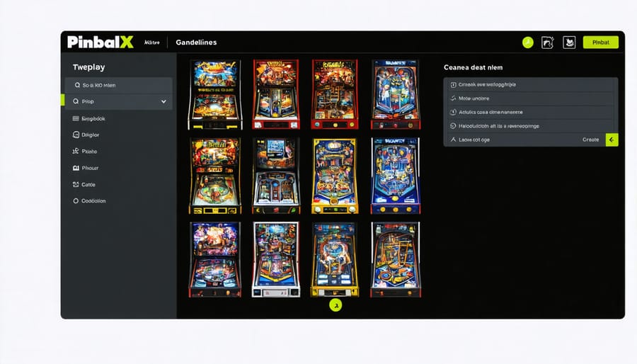 PinballX software interface displaying virtual pinball table selection screen