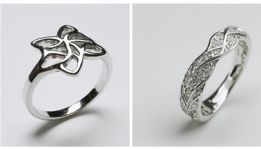 Side-by-side comparison of 3D printed jewelry prototype and finished metal casting