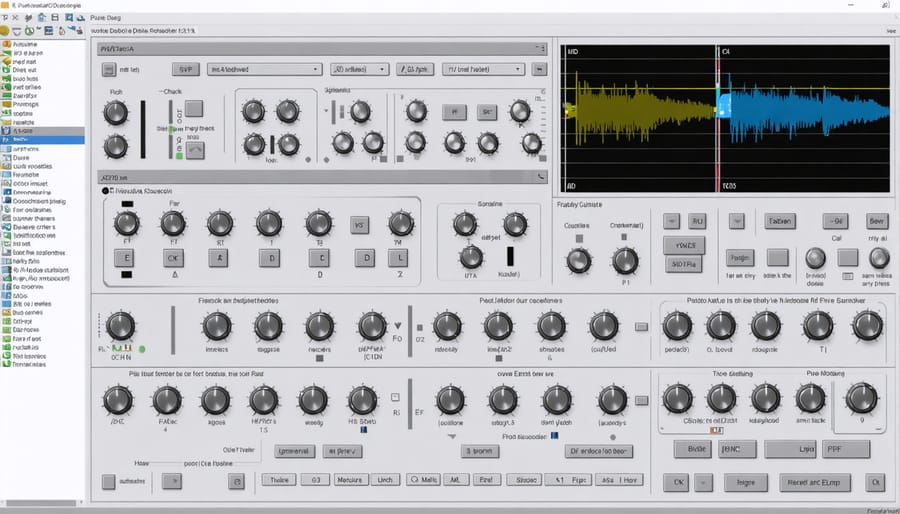 Pure Data programming interface with basic audio effect nodes and connections