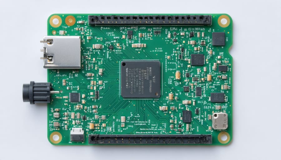 Annotated top-view of Raspberry Pi 1 Model A+ showing processor, RAM, ports, and GPIO pins