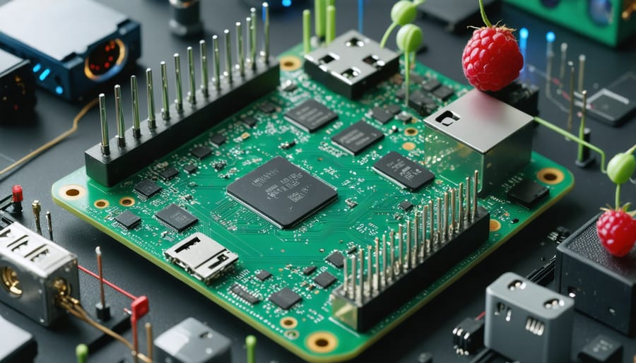 Hardware setup showing Raspberry Pi connected to various sensors and component sorting mechanisms