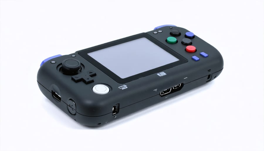 Handheld gaming device made with Raspberry Pi featuring LCD screen and gaming controls