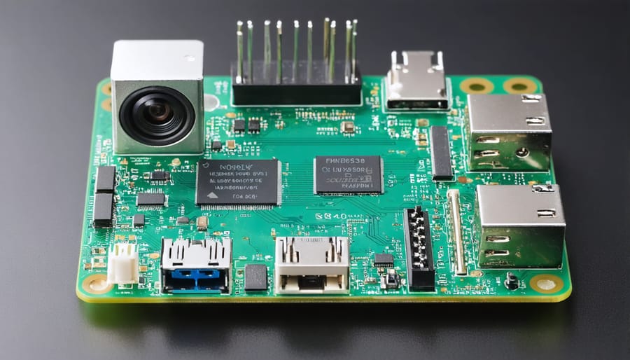 Complete Raspberry Pi security system setup showing camera, PIR sensor, and connections