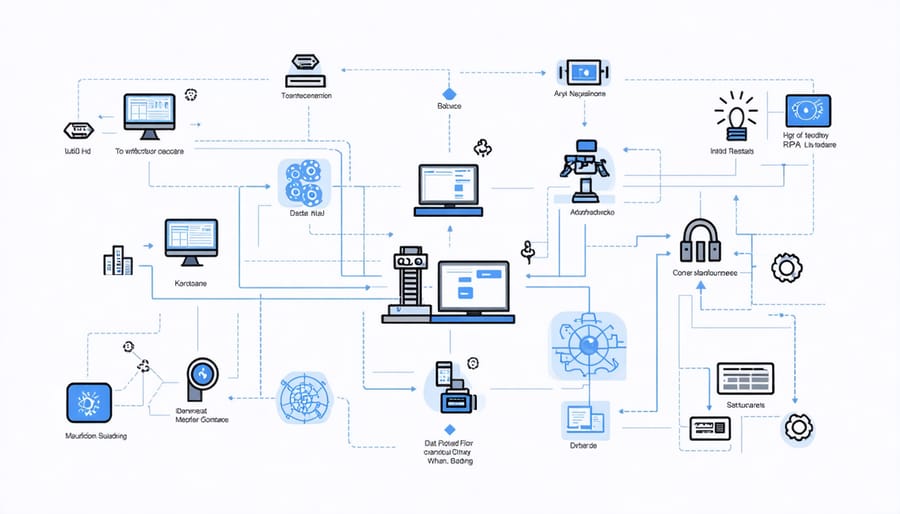 Flowchart illustrating how different RPA components connect in a manufacturing automation system