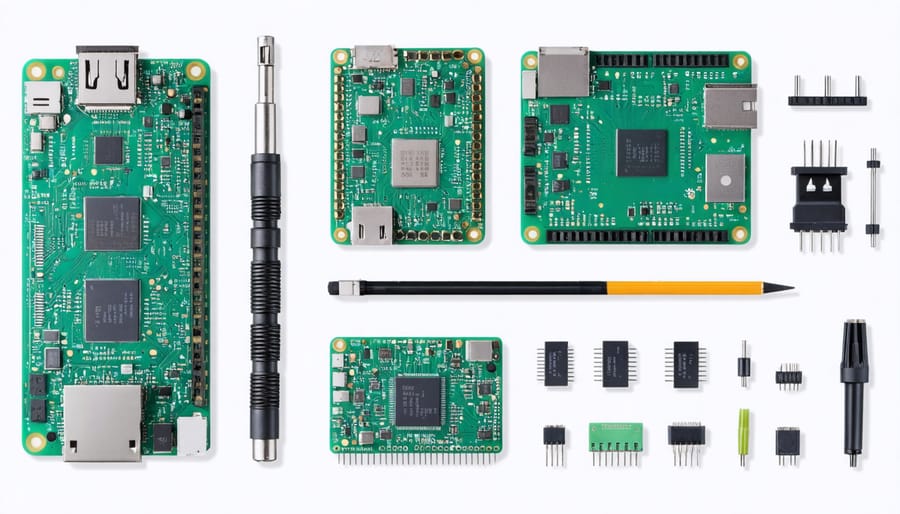 Size comparison showing Raspberry Pi, Jetson Nano, and UP Squared Pro next to a credit card for scale