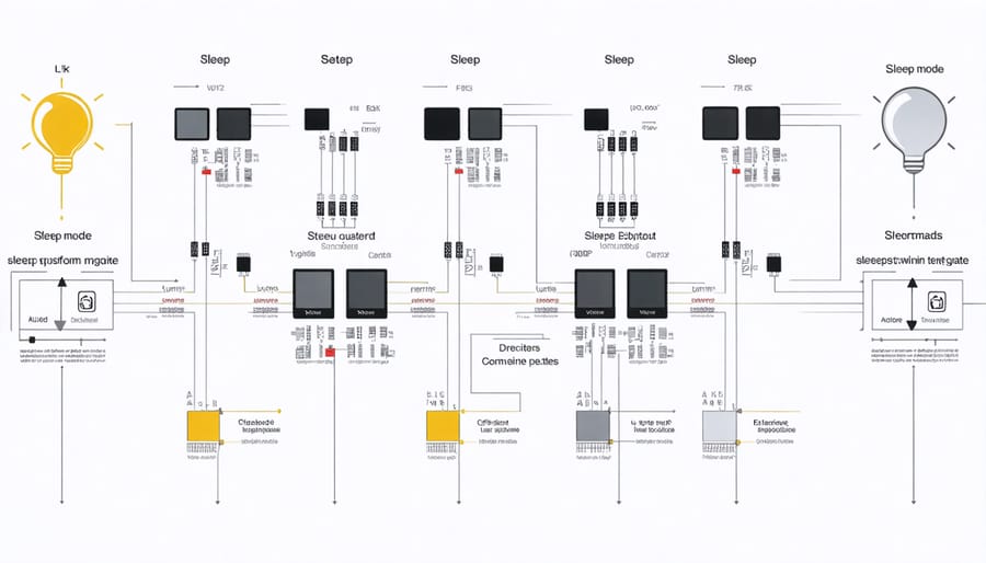 State transition diagram illustrating various MCU sleep modes and power states