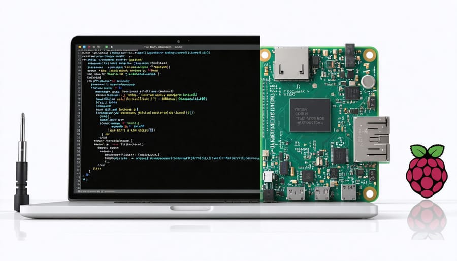 Terminal window displaying SSH connection command to raspberrypi.local and successful login prompt