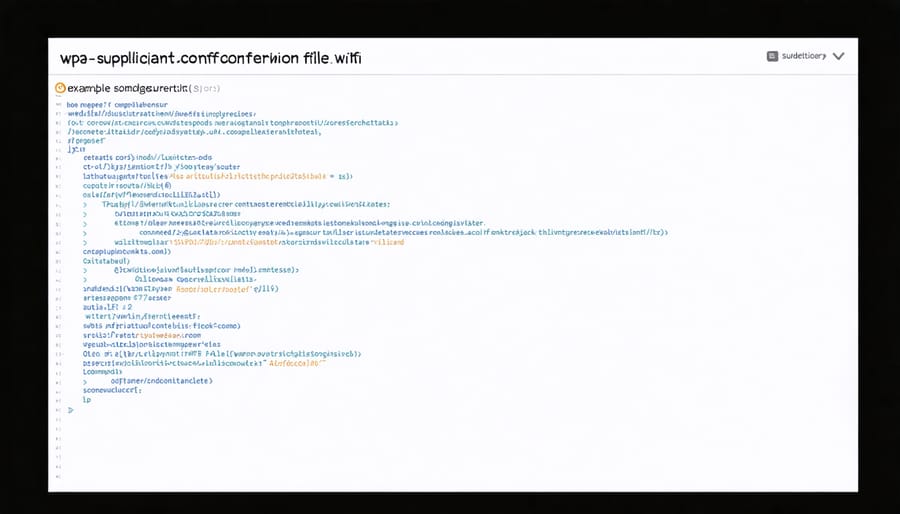 Example content of wpa_supplicant.conf file showing WiFi network configuration settings