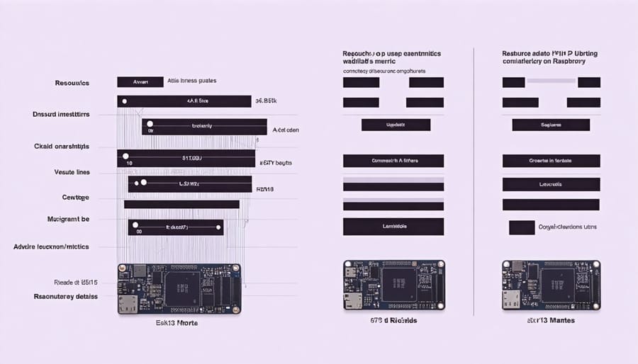 Graph comparing CPU, memory, and performance metrics of TensorFlow.js, Brain.js, and ML5.js on Raspberry Pi