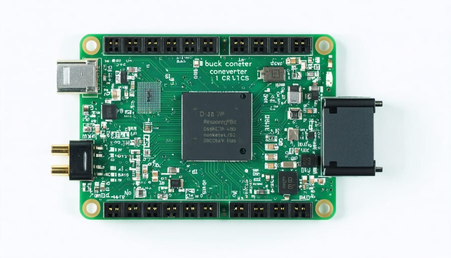 Buck converter properly connected to Raspberry Pi GPIO pins with voltage regulation components
