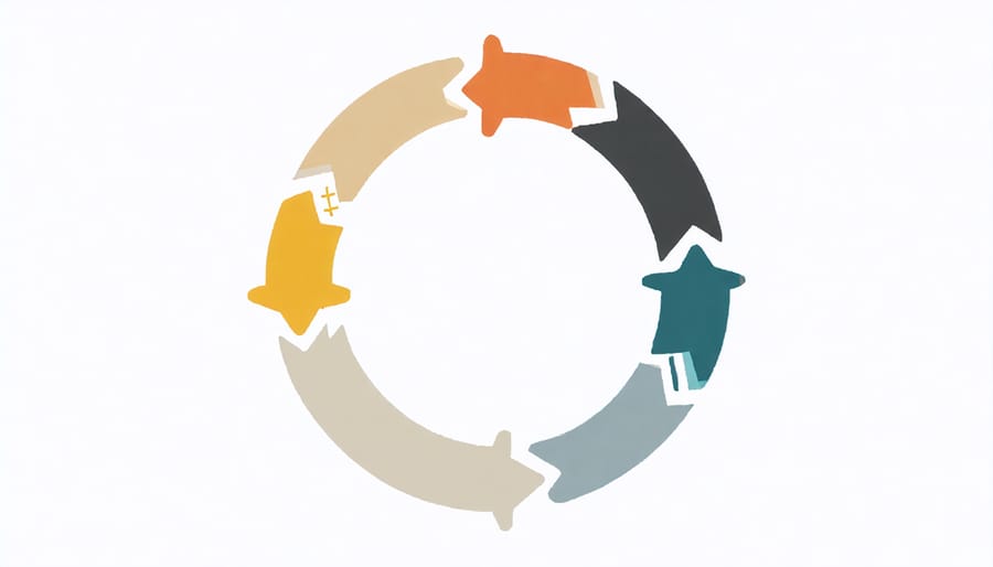 Infographic showing the five interconnected stages of data lifecycle management in a circular flow