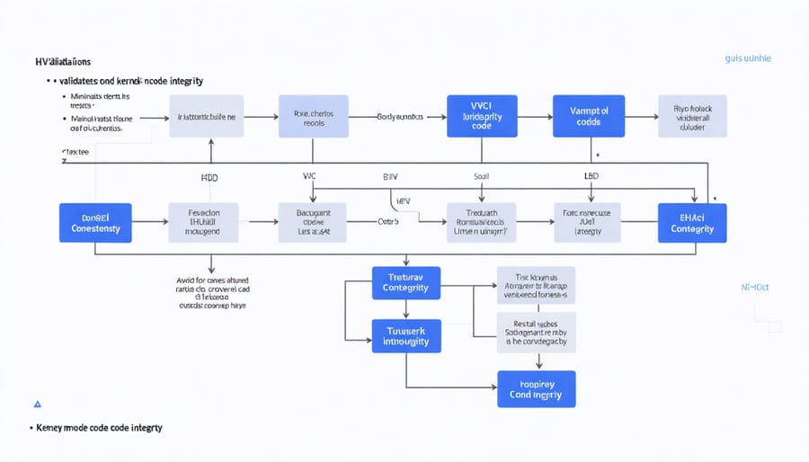 Flowchart showing HVCI code validation process and security enforcement