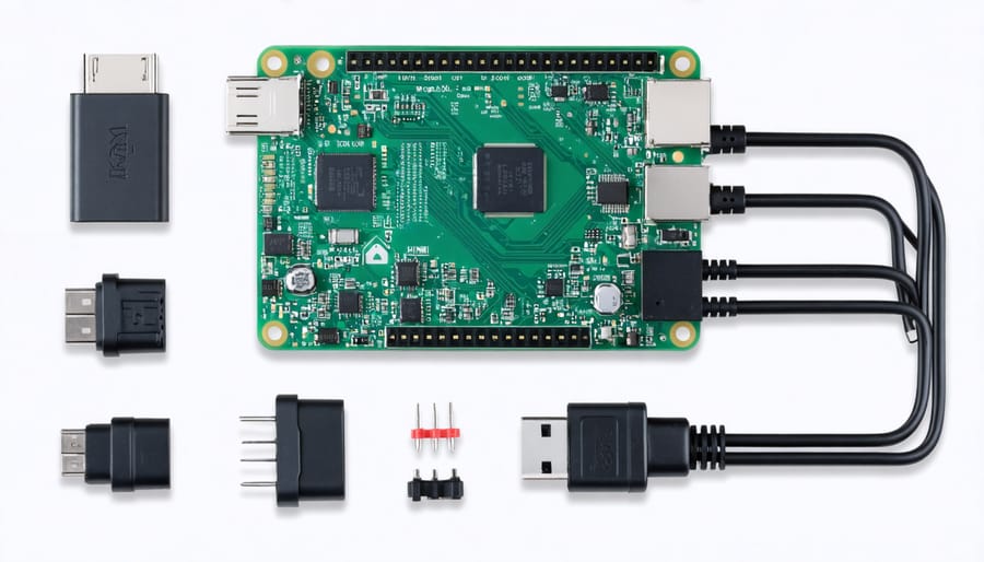 Raspberry Pi and OBD-II hardware components laid out with connection cables