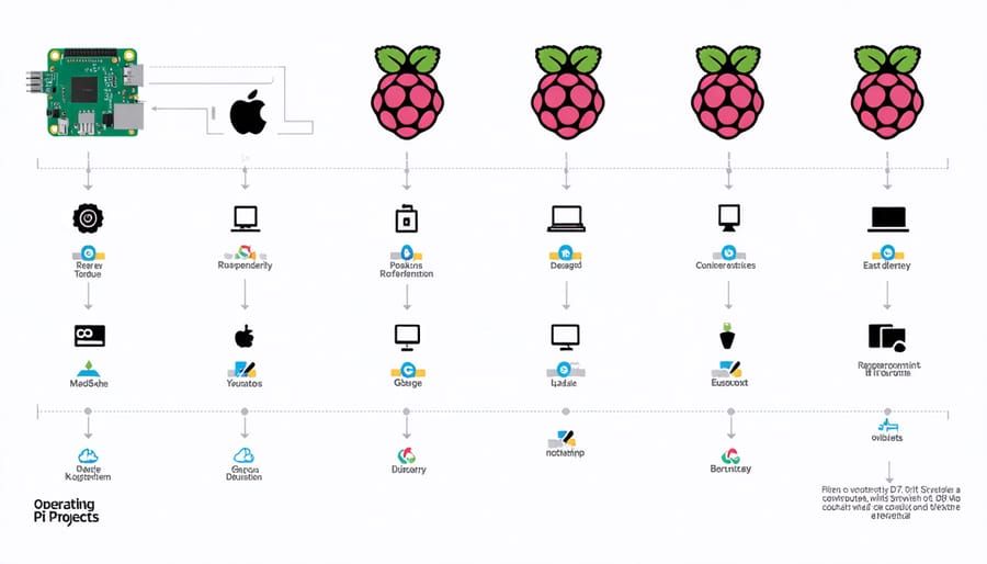 Visual guide matching Raspberry Pi projects with recommended operating systems
