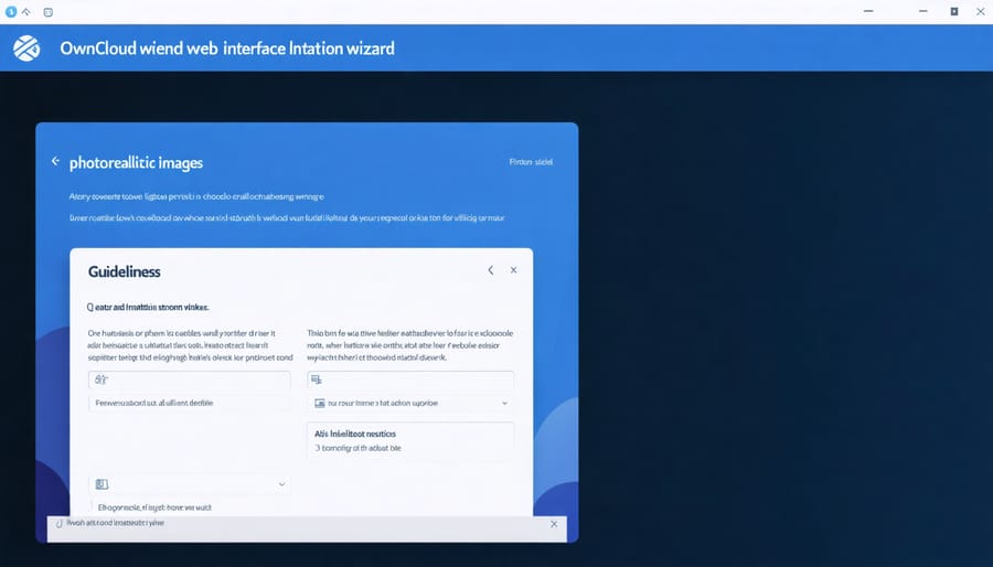 ownCloud installation wizard showing database configuration and admin account setup