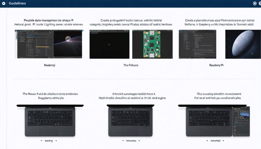 Collection of user interfaces showing various data management tools for Raspberry Pi