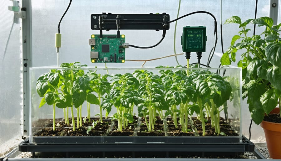 Mini greenhouse system utilizing Raspberry Pi heat for temperature control with growing seedlings
