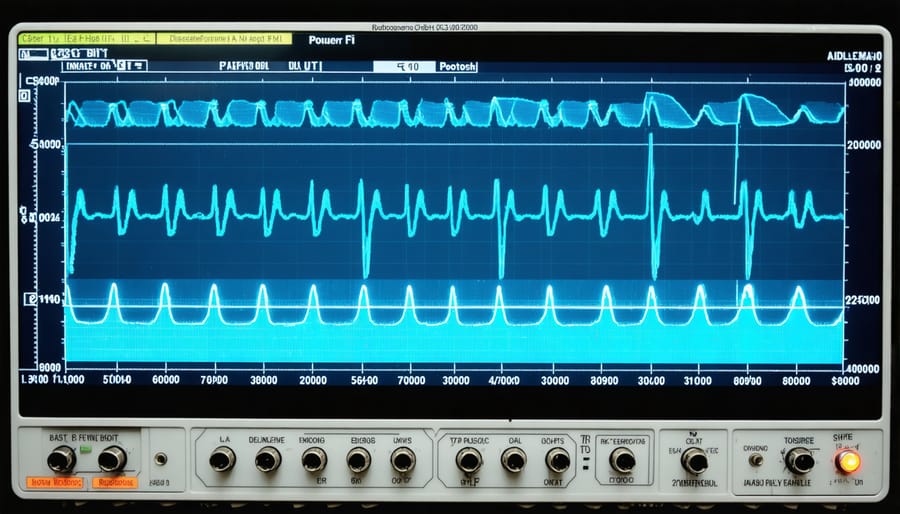 Oscilloscope waveform displaying microcontroller power consumption patterns