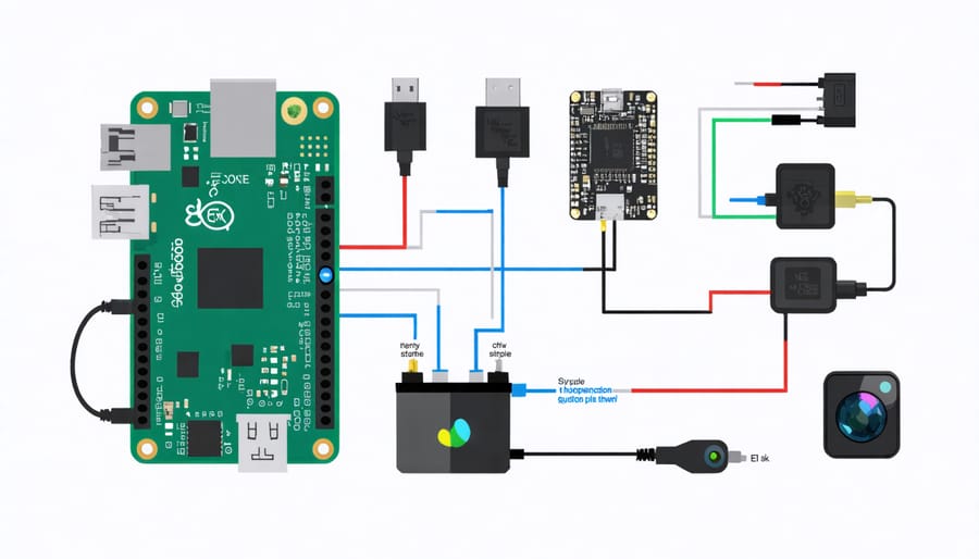 Schematic diagram showing Raspberry Pi medical robot components including sensors, actuators, and connections