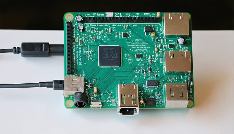 Working Raspberry Pi weather station setup with temperature sensor and LED display
