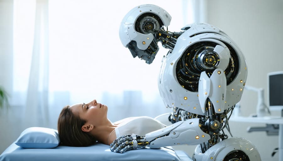 Healthcare robot helping patient with rehabilitation exercises