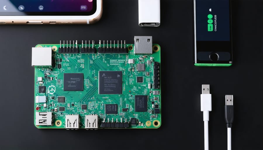 Raspberry Pi connected to power monitoring hardware and battery backup system
