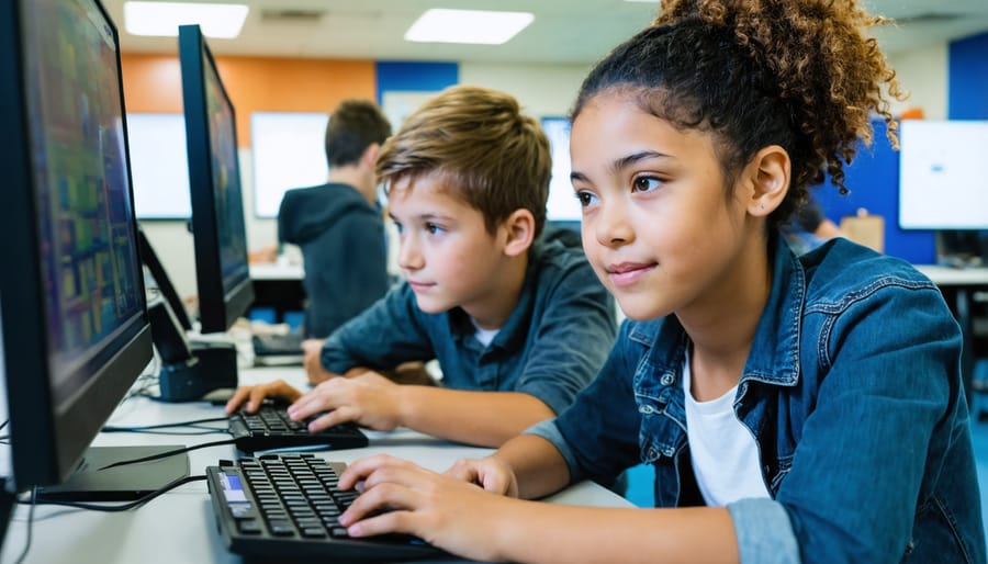 Group of diverse students collaborating on electronics projects using single-board computers