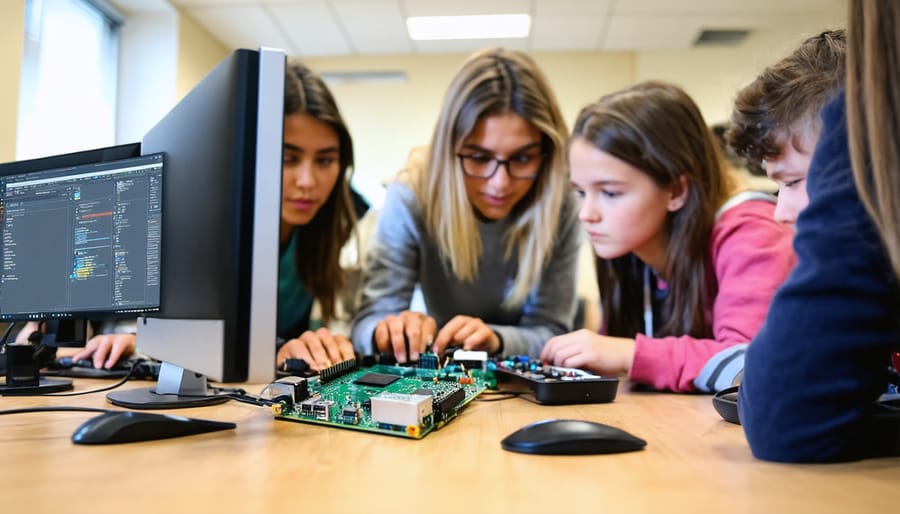 Students collaborating on a STEM project using single-board computers