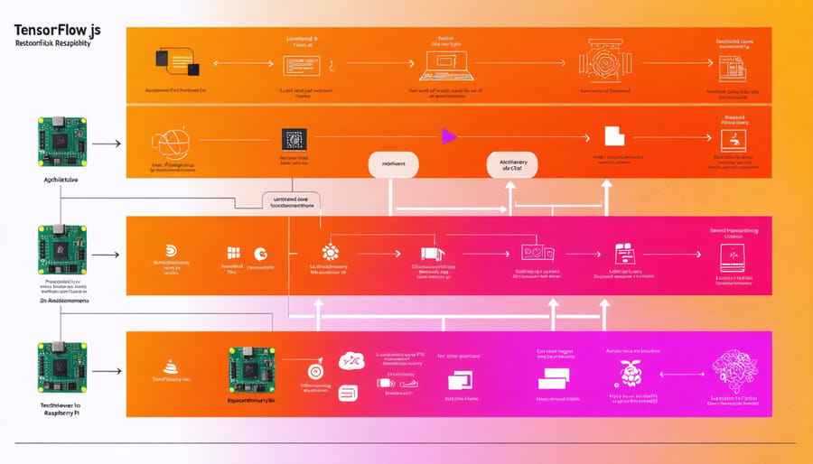 Diagram illustrating TensorFlow.js components and data processing flow on Raspberry Pi