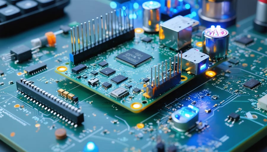 Illustration of a Raspberry Pi 3 surrounded by symbols of STEM education and innovation, featuring programming code, sensors, and an LED matrix, depicting its transformation into a powerful learning tool.