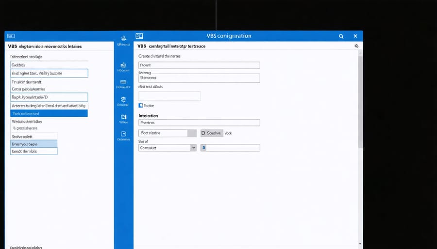 Screenshot series showing key steps in enabling and configuring VBS settings