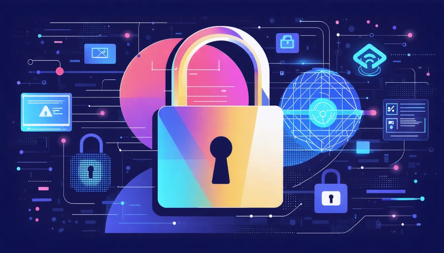 Visual representation of data security measures including access controls and sharing protocols