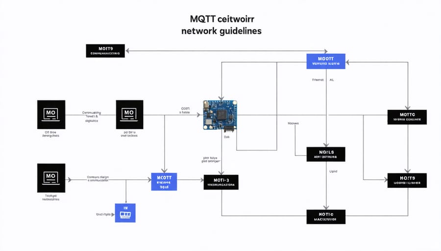 Flowchart diagram depicting MQTT protocol data flow between GPIO pins and network